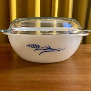 Vintage Pyrex JAJ HTF Royal Blue Wheat Covered Casserole Dish